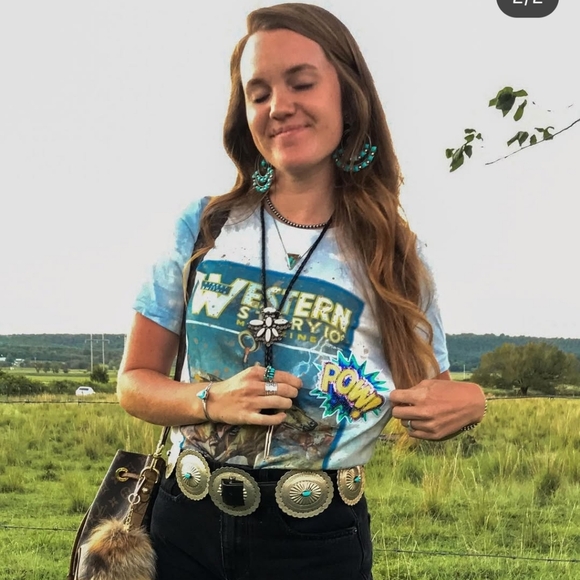 Western Story Graphic Tee with POW Sequin Patch - Picture 4 of 5